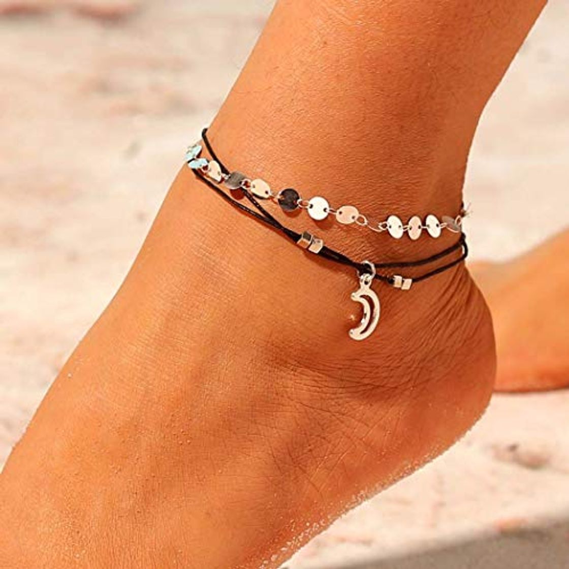 Fashion Jovono Boho Sequins Anklets Crescent Moon Tobilleras Pulseras Fashion Beach Foot Jewelry