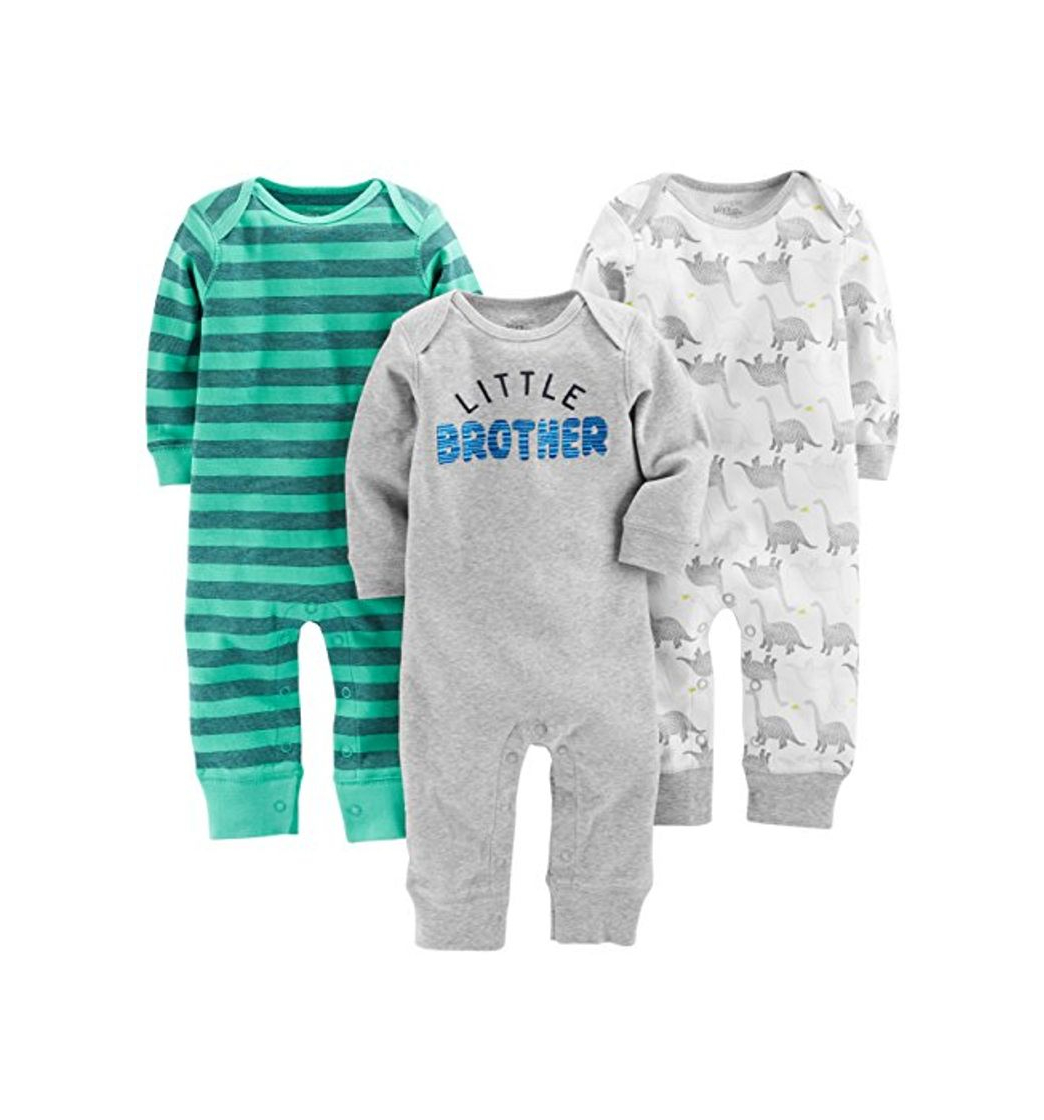 Fashion Simple Joys by Carter's enteritos para bebés, paquete de 3 ,Dino/Green Stripe/Gray