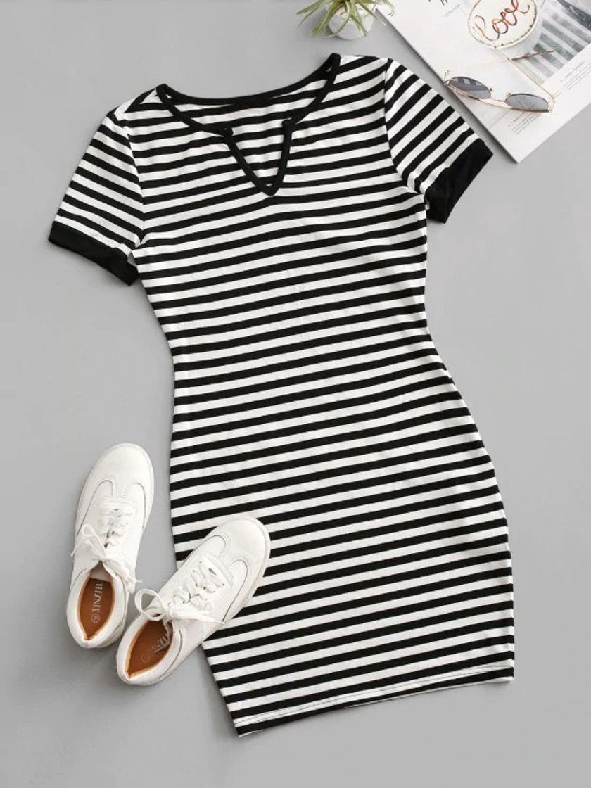 Social Vestido curto preto e branco 
