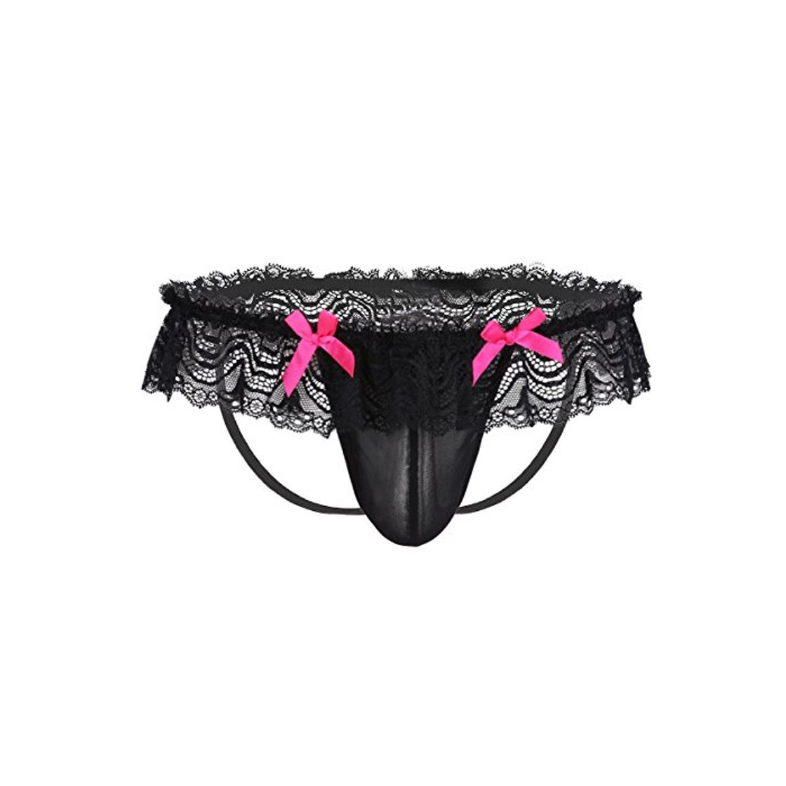Fashion iiniim Sexy Tanga de Encaje para Hombre Transparente Ropa Interior de Hilo con Lazo Negro Negro M