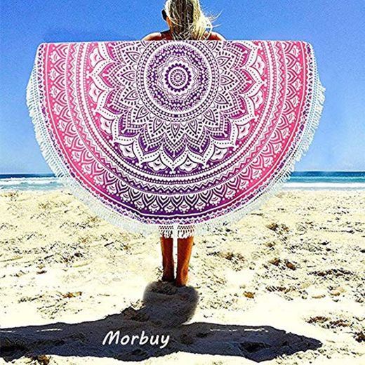 Morbuy Toalla de Playa Redonda, Estilo Mandala Indio Decoración, La Playa Tapiz