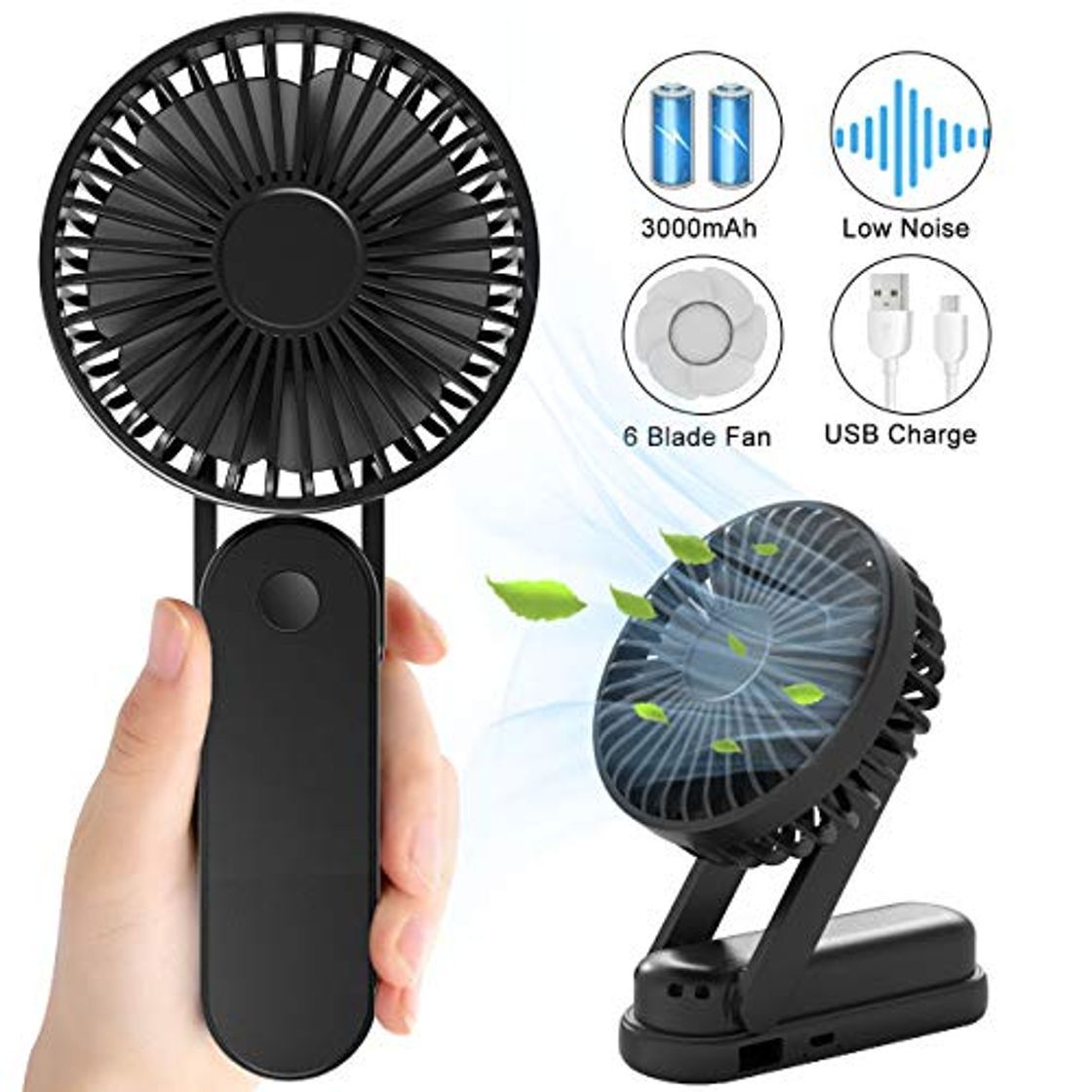 Social Gifort Ventiladores USB, Mini Ventilador de Mano Portátil Plegable con 3000mAh Batería