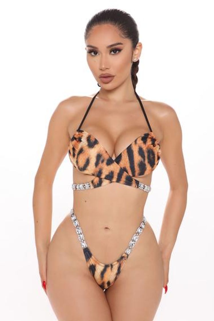 Moda Wild Behavior Rhinestone 2 Piece Bikini - Brown/combo – Fashion ...