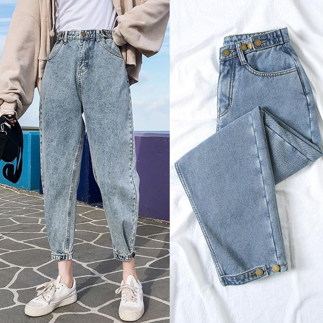 Social Vaqueros para Mujer Jeans Mujer Tallas Grandes Mom Jeans Harem Pantalones De Mezclilla hasta El Tobillo Boyfriend Jeans Femme Broeken Dames Calca Feminina 25 Azul Claro