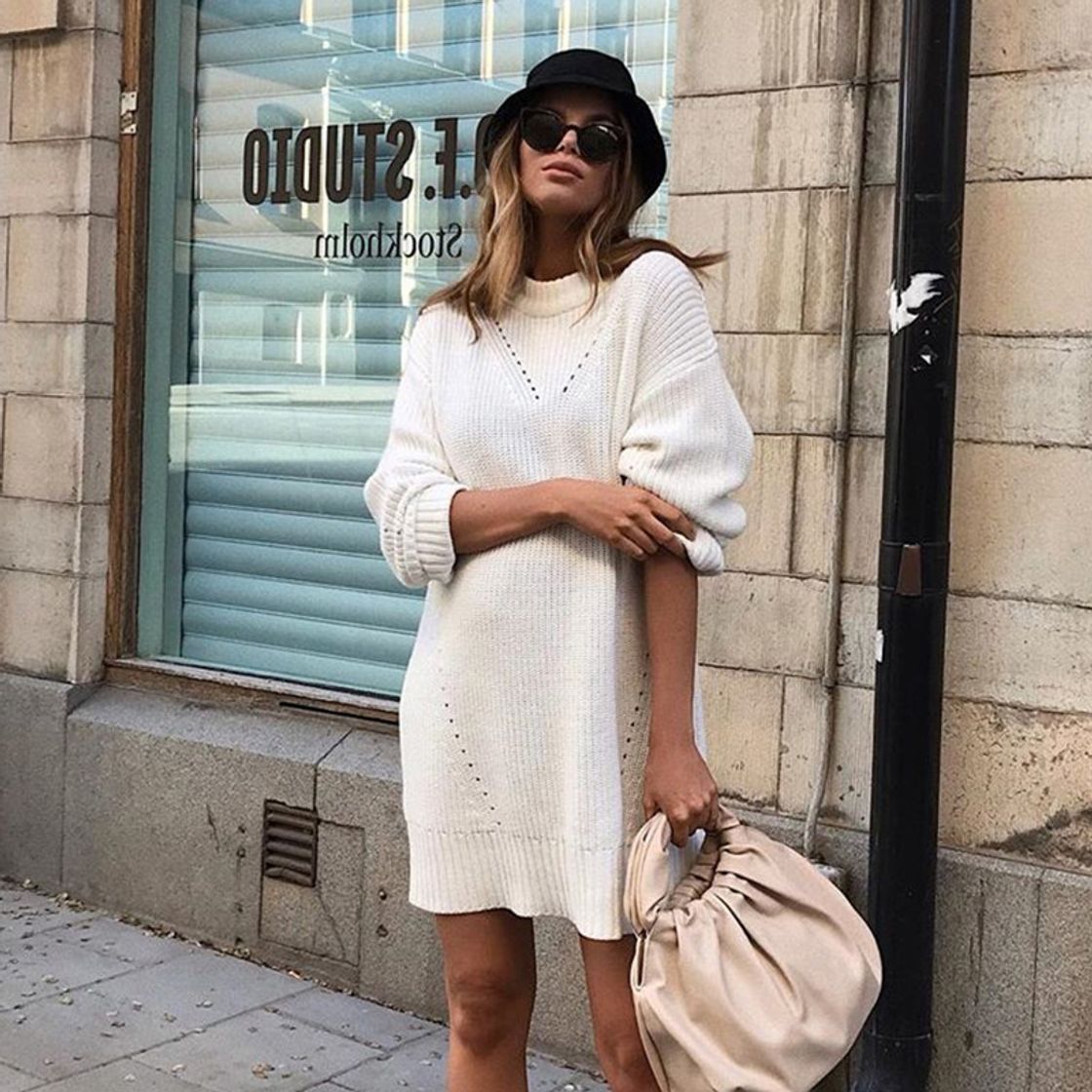 Social Hawiton Vestido de Punto para Mujer Vestido de Suéter de Cuello Alto Elegante Jersey de Manga Larga de Una Línea para Otoño Invierno