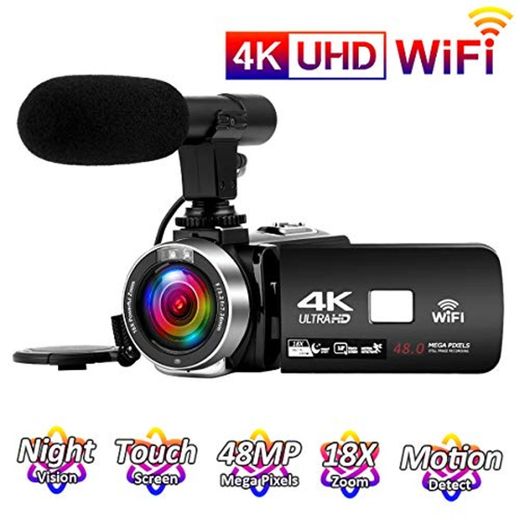 Videocamara 4K 24FPS Cámara de Video 30MP WiFi Videocamara Vlogging con Pantalla