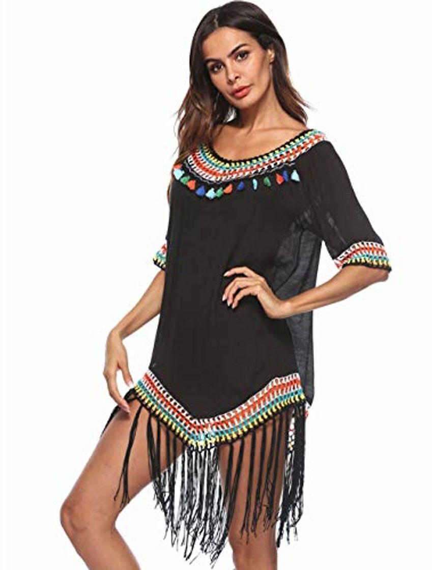 Fashion Traje de baño de Mujer Falda de Playa de Ganchillo Top Poncho