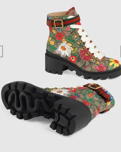 Red / GG Supreme Flora Ankle Boot | GUCCI® US