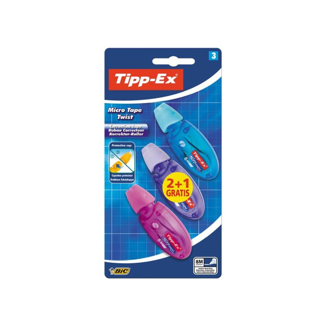 Social BIC Tipp-Ex Micro Tape Twist - Blíster de 3 cintas correctoras de
