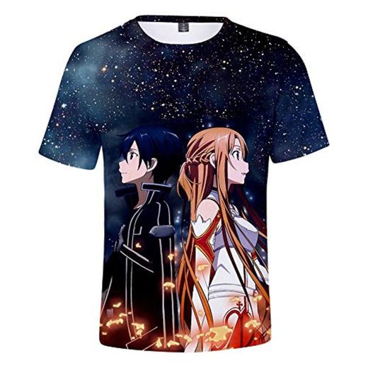 AQWD Sword Art Online Camiseta Unisex Verano 3D Manga Corta Pareja Refrescante