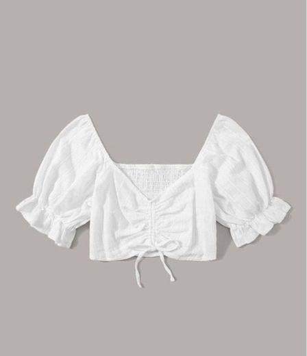 Shirred Back Ruched Flounce Sleeve Blouse