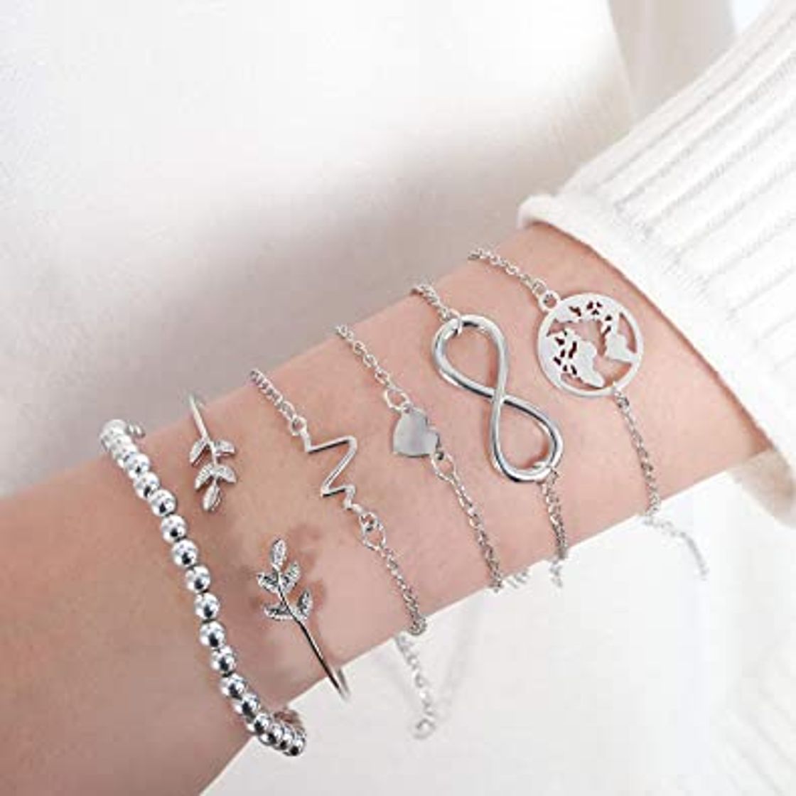 Producto Omont 6 Piezas Plata Pulseras para Mujeres y Niña Acero Inoxidable Pulseras