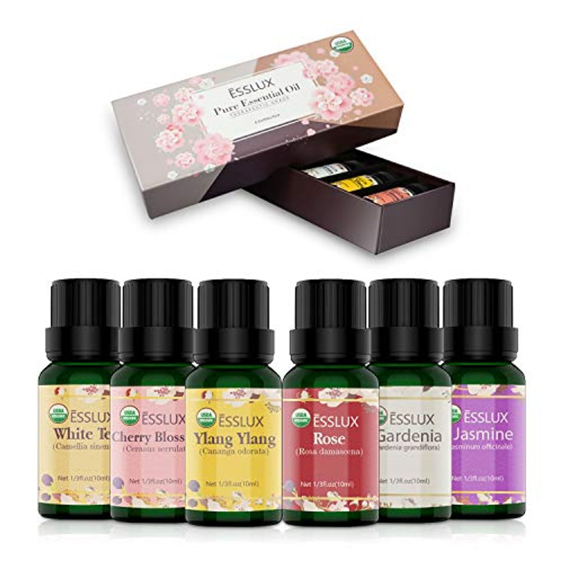 Products Aceites Esenciales Aromaterapia ESSLUX Flores Aceites Esenciales Para Humidificador Difusor Aromaterapia Top 6 Set 100% Natural Puro