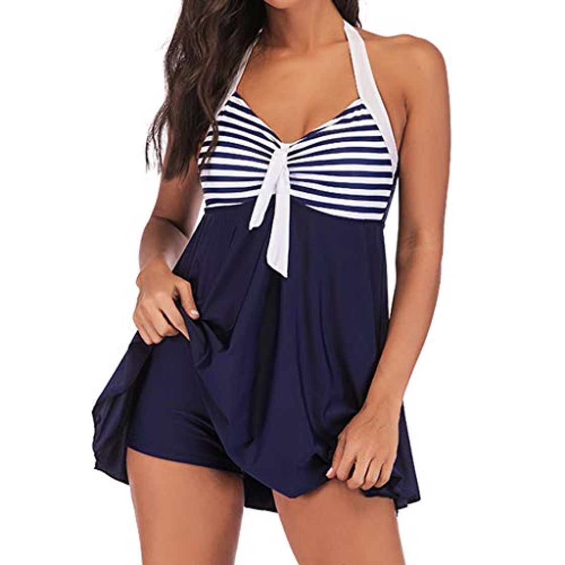 Fashion Mujeres Tallas Grandes Rayas Tankini Swimjupmsuit Traje de baño Ropa de Playa Traje de baño Acolchado Tallas Grandes Conservador Rayas Costura Arco Traje de bañ