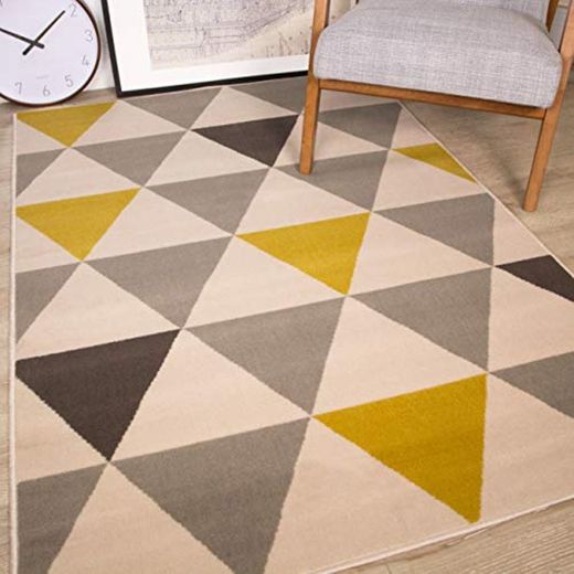 The Rug House Milan Ocre Amarillo Mostaza Gris Beige con triángulos arlequín