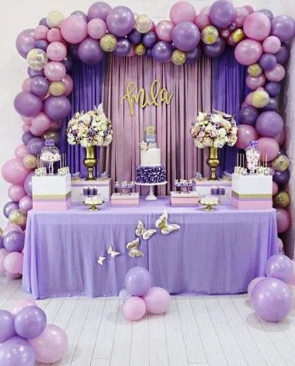 Cumpleaño morado decoración 