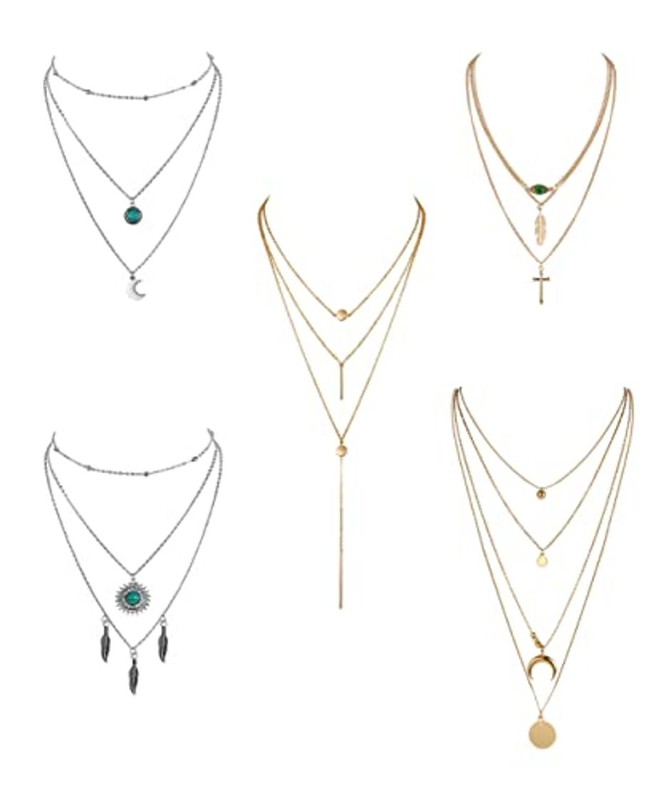 Social Jovono Collar Bohemio Multi Capa con Luna Piña para Mujeres y Niñas