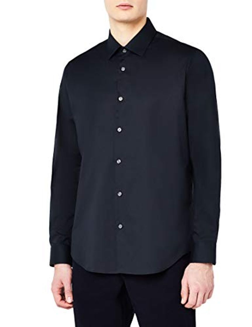 Product Marca Amazon - MERAKI Camisa de Vestir de Corte Recto Hombre, Negro