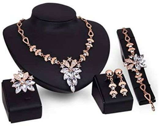 PIXNOR Mujeres Collar Pulsera Anillo Diamante Joyas Conjunto ...