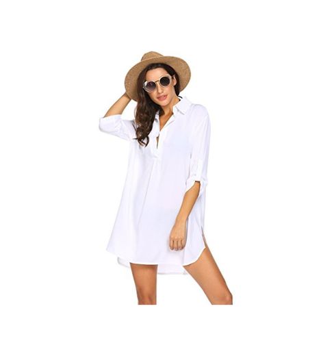 Small, White) - Unibelle Women's Swimsuit Beach Cover up Shirt Bikini Beachwear