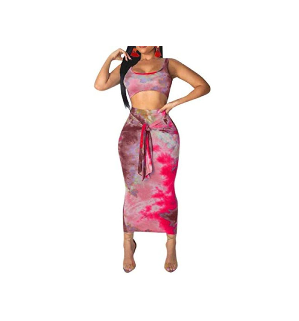 Fashion MU2M Women's Sexy 2 Pieces Outfits Tie Dye Print Sleeveless Crop Top & Bodycon Skirt 3 US XS