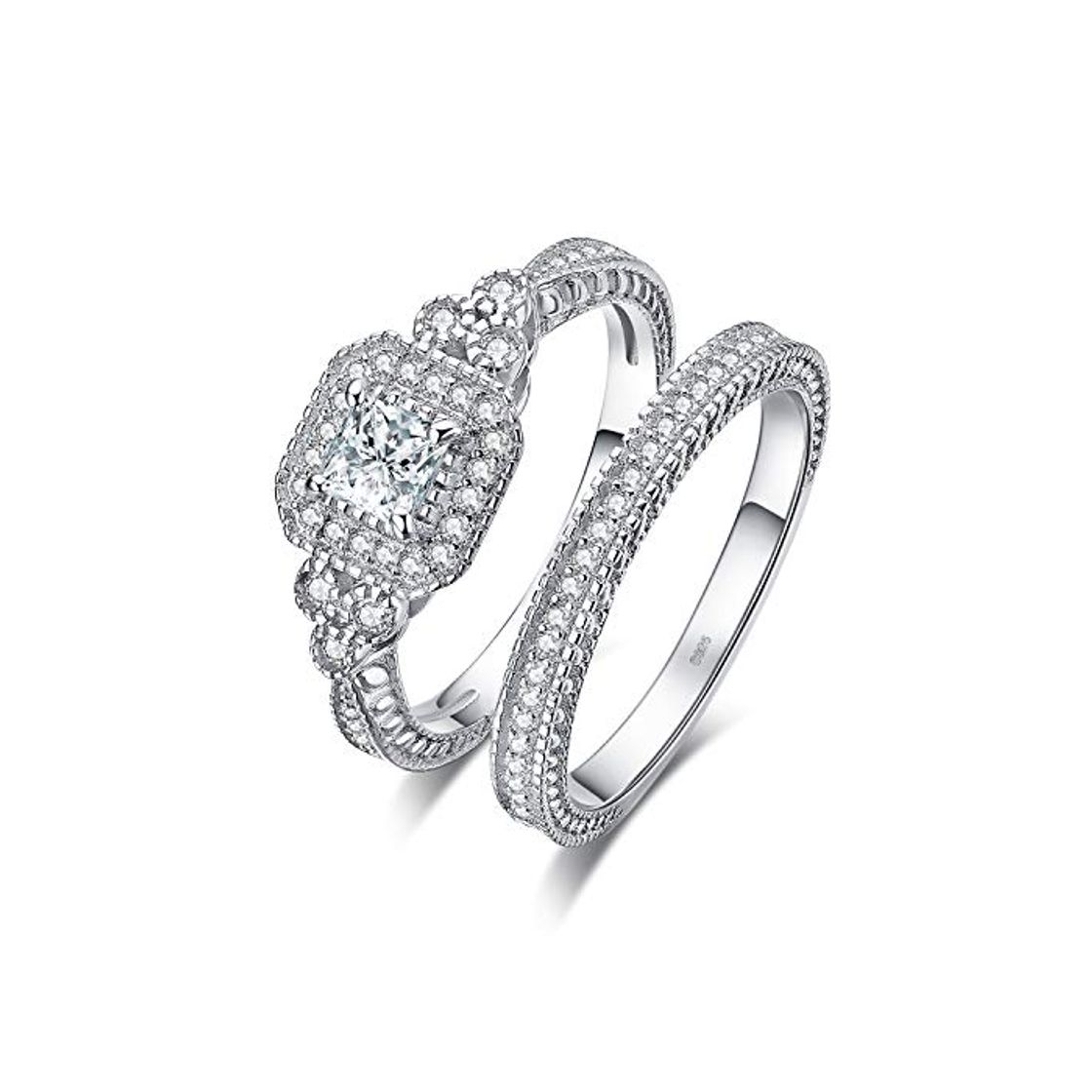 Producto JewelryPalace Anillo Compromiso Corte princesa Zirconia cúbica Para mujeres Boda Promesa Aniversario Conjuntos nupciales de canal Plata de ley 925