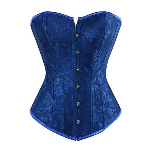 X&L Sexy Brocade Jacquard Corsés Bustiers tpps Floral Overbust Corsé Patrón Traje Espartilho Azul Moda