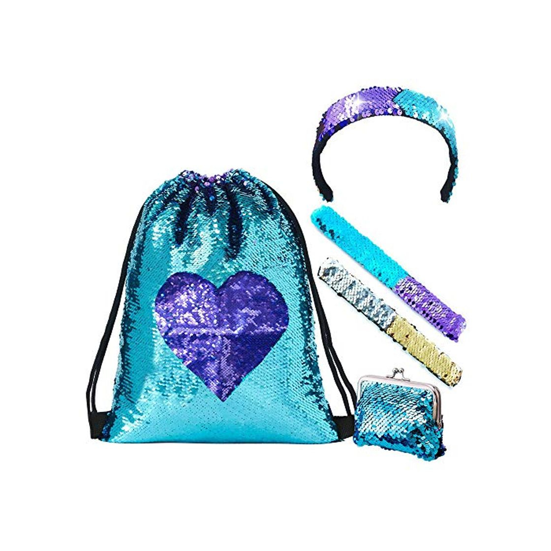 Moda LURICO Mermaid Reversible Lentejuelas Drawstring Mochila Brillante Bolsa de Hombro al Aire Libre