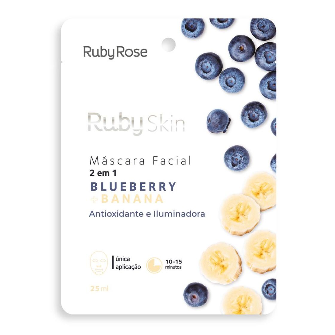 Moda Máscara Facial de Tecido Blueberry e Banana - Ruby Rose 