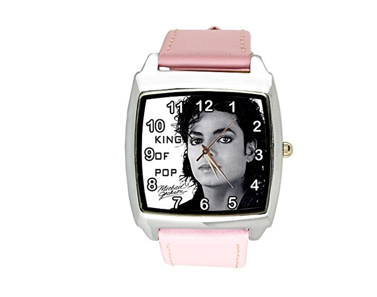 Social taport® Michael Jackson cuarzo cuadrado Dial de reloj rosa de piel banda