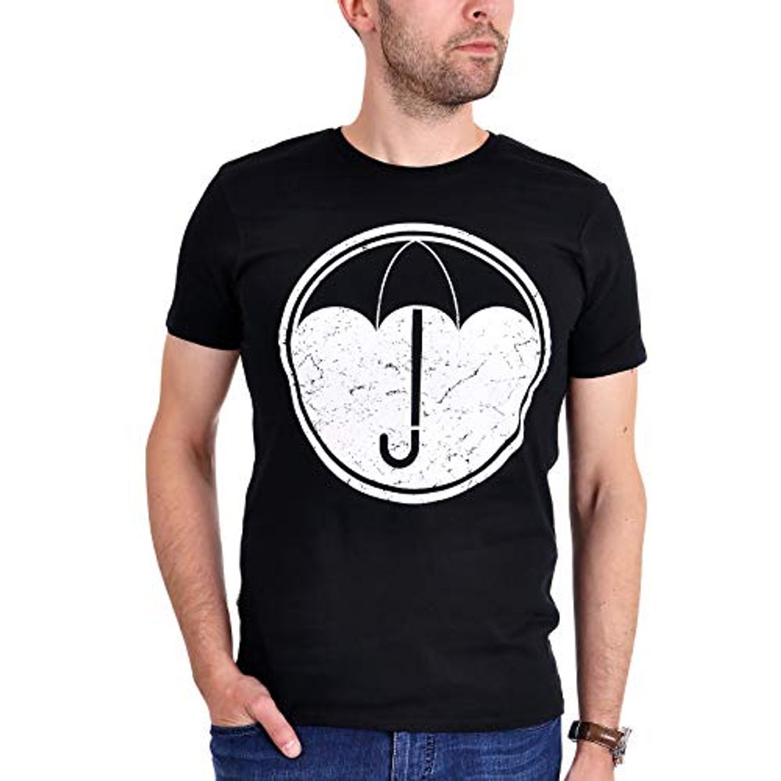 Fashion The Umbrella Academy Camiseta de Hombre Logo Elbenwald Algodón Negro