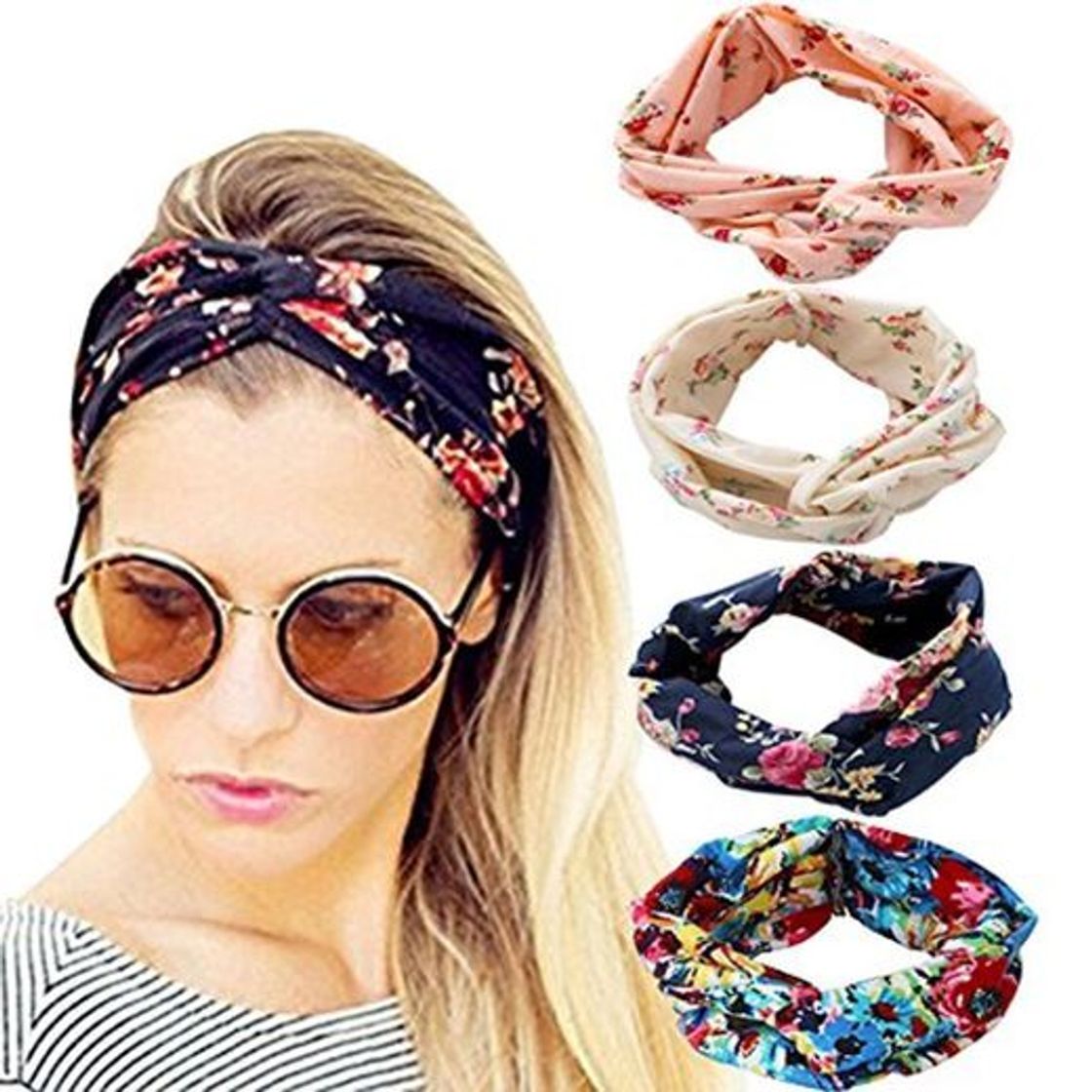 Product DRESHOW 4 Pack 1950 vendimia flor bandas para las mujeres Twist elástico