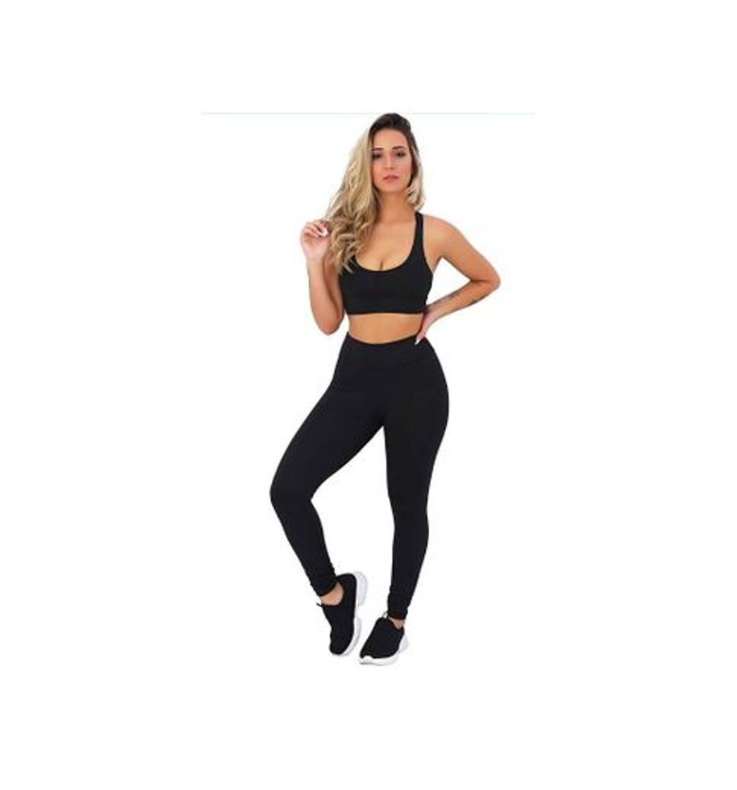 Fashion Kit 3 Conjuntos Calça Legging e Top Nadador Moda Fitness Rou