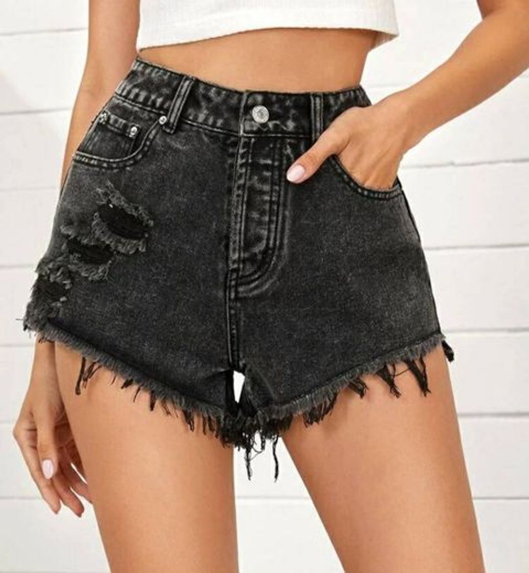 Social Shorts Denim Rotos Bajo Crudo Con Bolsillo Oblicuo

