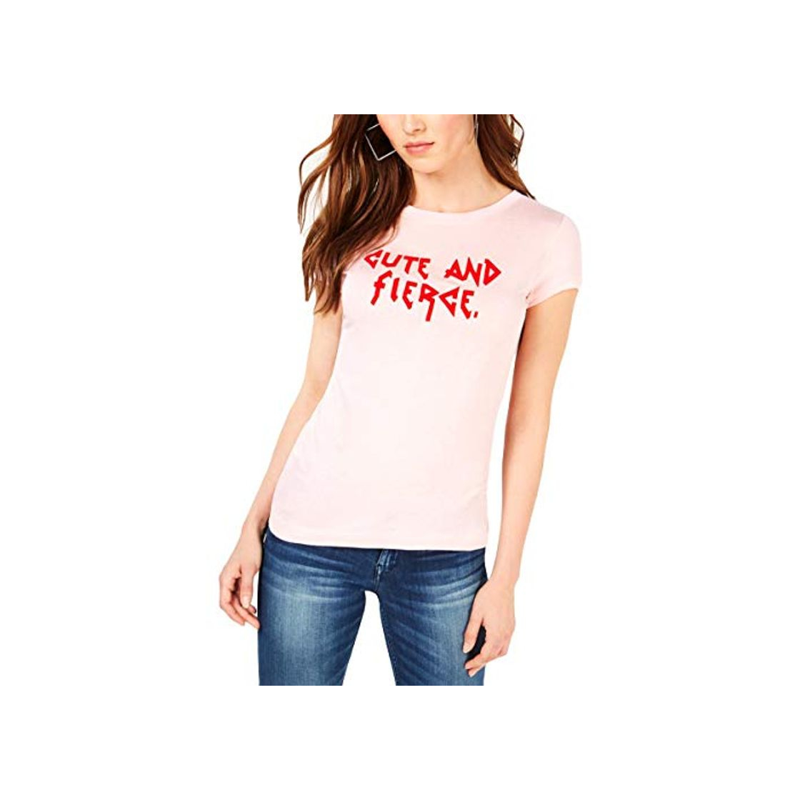 Fashion Guess Playera de Terciopelo con Cuello Redondo para Mujer