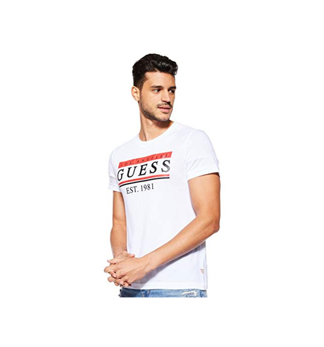 Fashion Guess Cn SS 81 Stripes tee Camiseta de Tirantes, Blanco