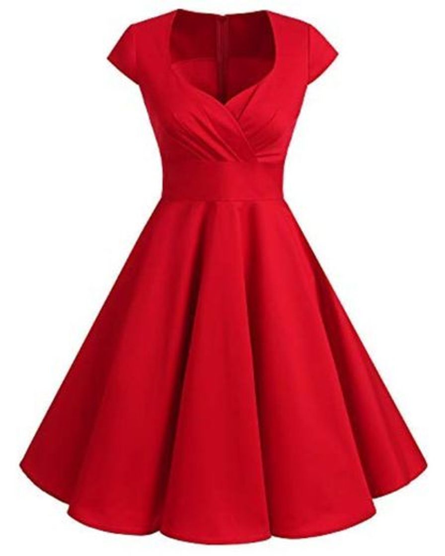 Social Bbonlinedress Vestido Corto Mujer Retro Años 50 Vintage Escote En Pico Red XL