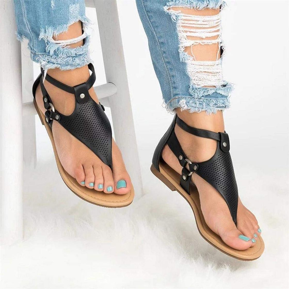 Social VJGOAL Moda Casual para Mujer Sandalias Planas de Roma Color sólido Hueco