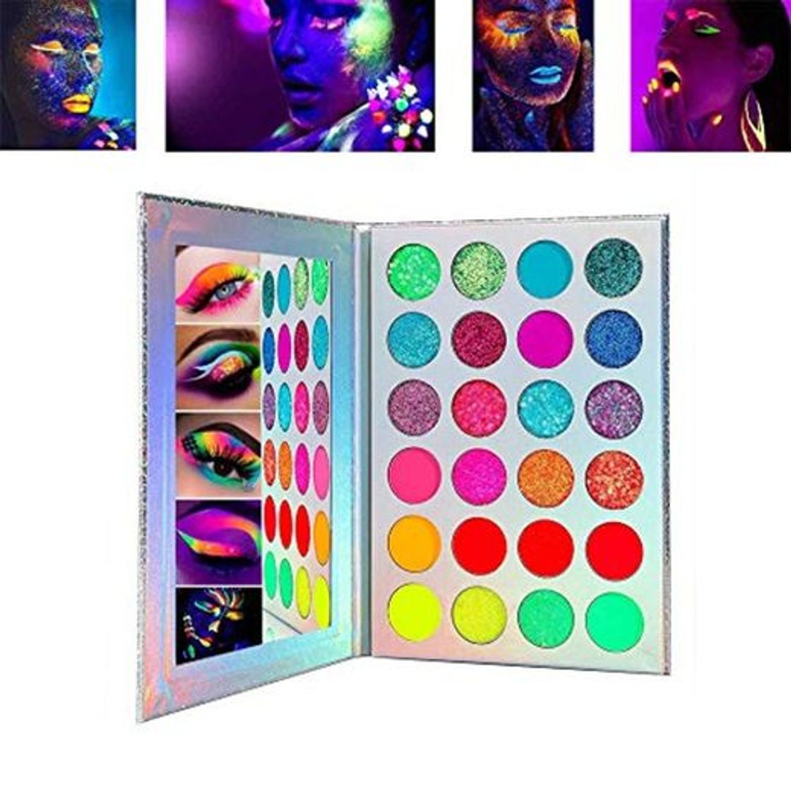 Social Paleta de sombras de ojos luminosas de 24 colores, paleta de sombras