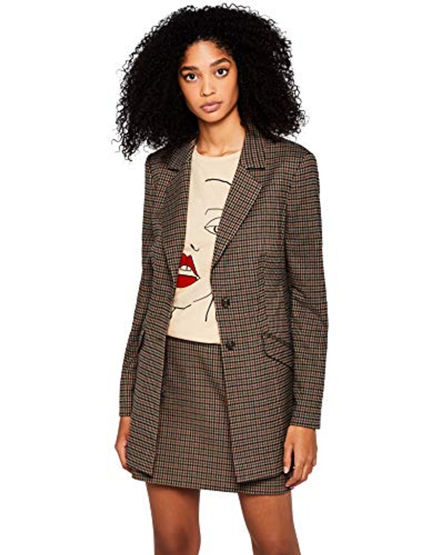 Fashion Marca Amazon - find. Check Suit Jacket - Chaqueta Mujer, Marrón