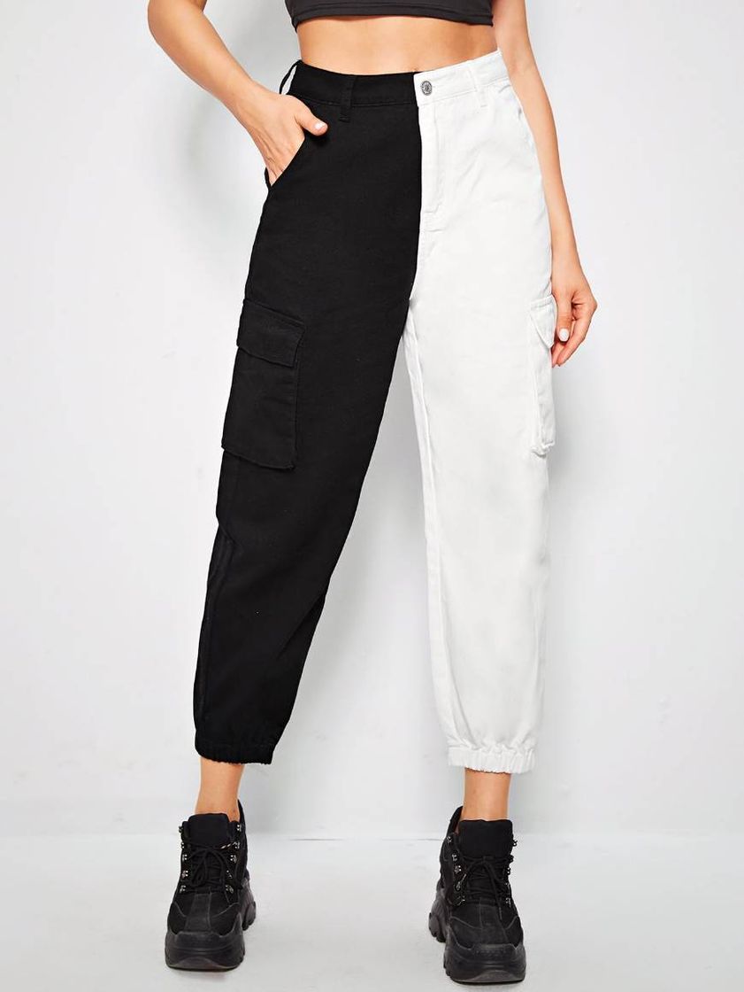 Moda Calça Meio a Meio [Preto e Branco]