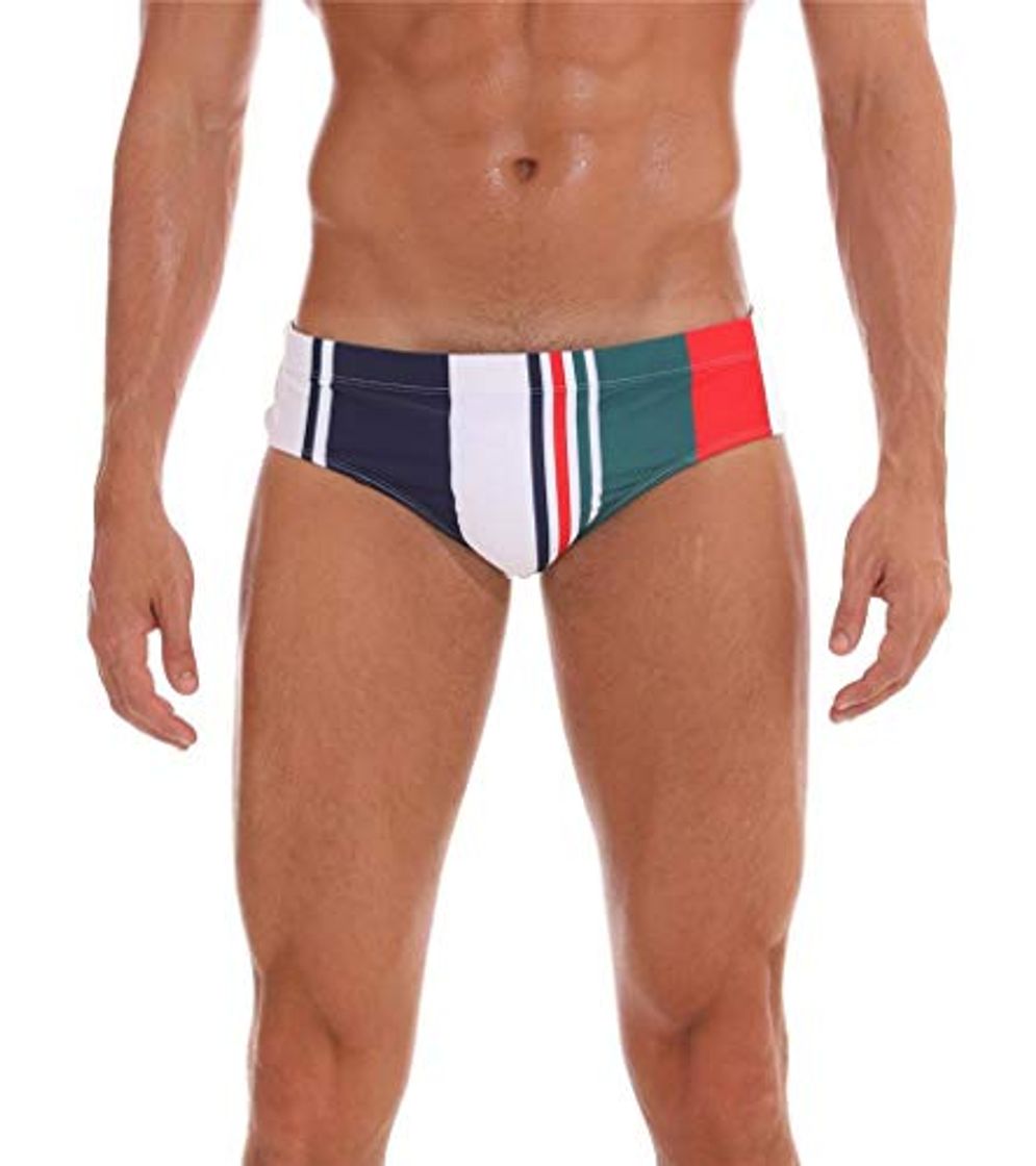 Social Arcweg Bañadores para Hombres Pantalones Trigulares Cortos Calzoncillos Traje de Baño Cortos Hombres Elástica Almohadillas Extraídas Rayas Verticales M