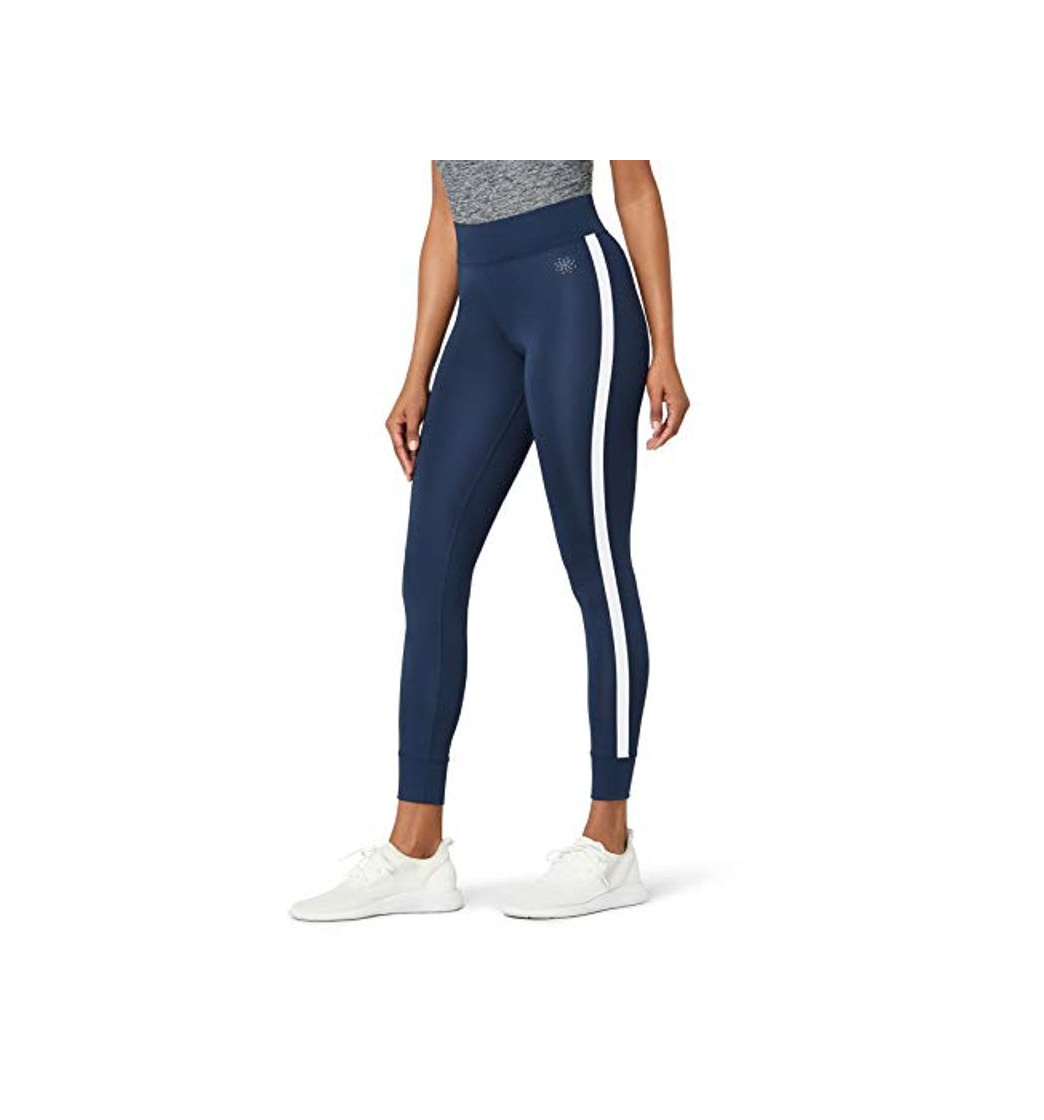 Moda Marca Amazon - AURIQUE Leggings de Deporte con Banda Lateral Mujer, Azul