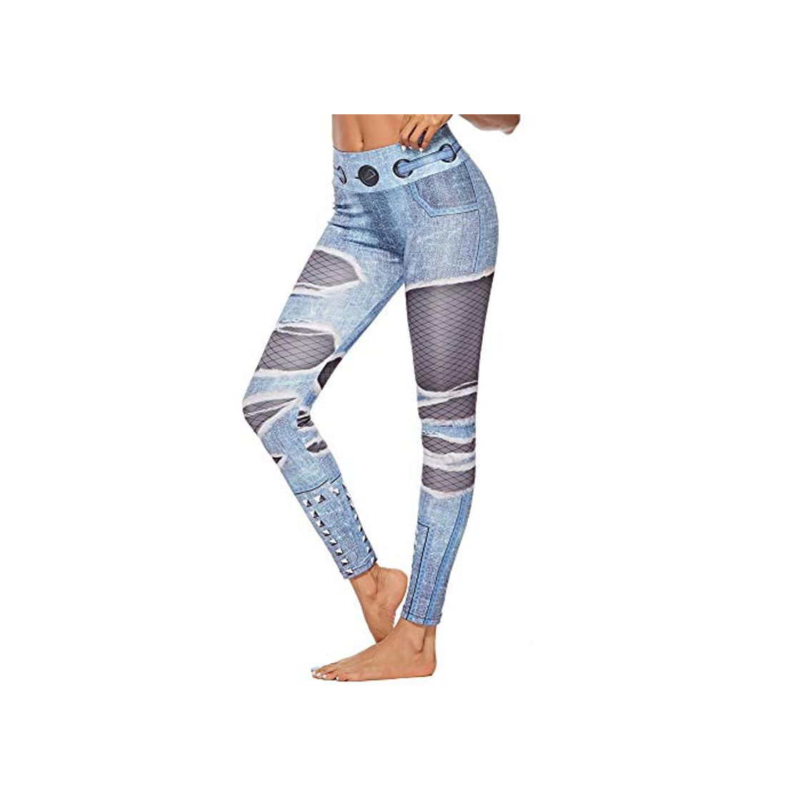 Fashion MEIbax Leggings Deportes Pantalones para Mujeres de Rotos Vaqueros y Negro Medias Redes de Pesca Estampado Athletic Gimnasio Fitness Gym Yoga de Cintura Alta Skinny Casual Mallas elásticas