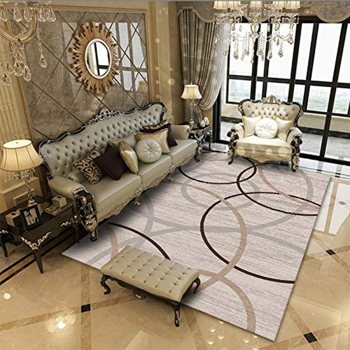 Product Vlejoy Tapete con Diseño Moderno Sala de Estar Alfombra Dormitorio Comedor Sofá Estilo Clásico Círculo Gris 140x200cm