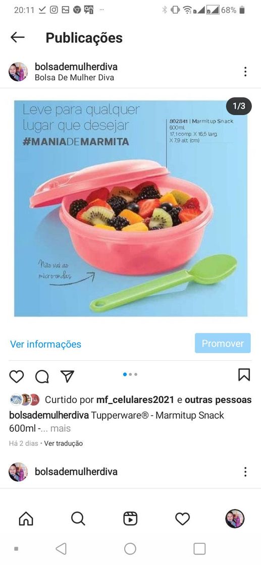 Moda Tupperware® - Marmitup Snack 600ml - @bolsademulherdiva