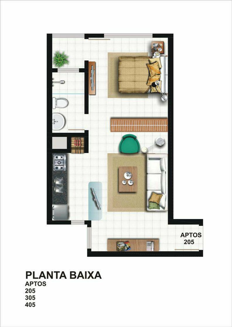 Moda Planta baixa, 1 quarto, cozinha pequena, sala e banheiro