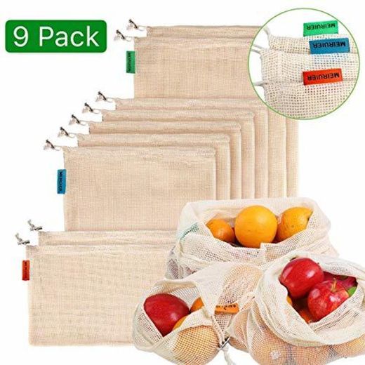 Meiruier 9pcs Bolsa Reutilizable Algodon de Vegetales