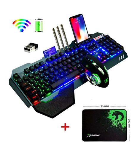 Wireless Keyboard and Mouse Rainbow LED Backlit Rechargeable