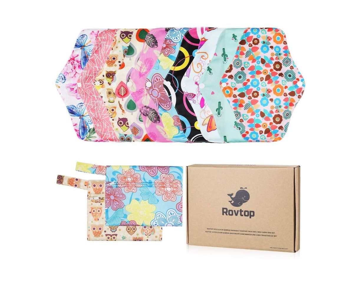 Product Rovtop 7PCS 25.4cm Reutilizables de Carbón de Bambú - Almohadilla Menstrual Reutilizable